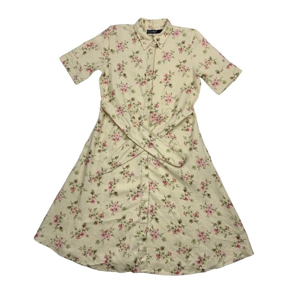 Lauren Ralph Lauren Black Label Floral Linen Shirtdress 6 Natural Cottagecore - Picture 11 of 12